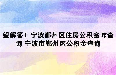 望解答！宁波鄞州区住房公积金咋查询 宁波市鄞州区公积金查询